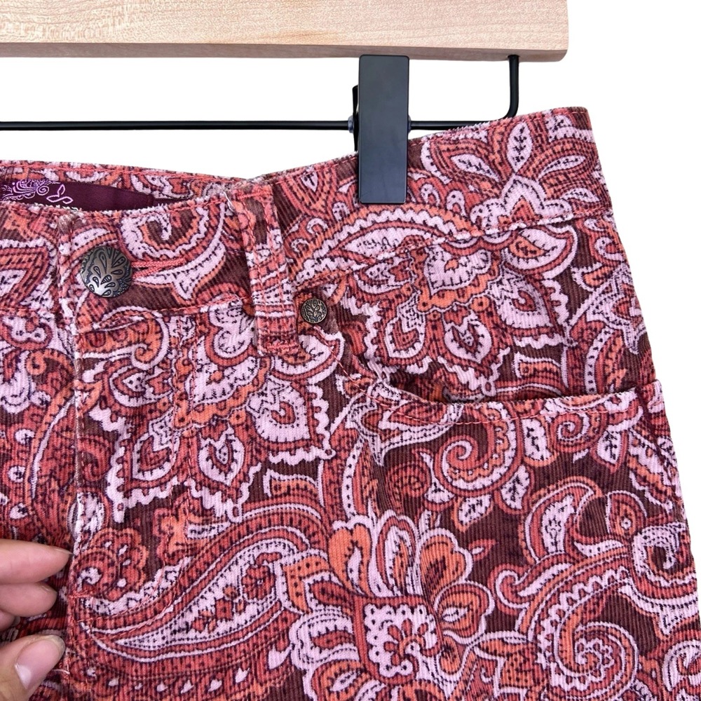 Prana Corduroy Pants Size 6 Maroon Paisley Straight Leg Boho Psychedelic Funky - Picture 7 of 11